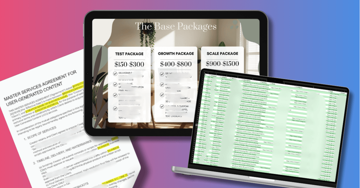 UGCjob Pro bundle: brand directory CSV, rate card, and contract templates